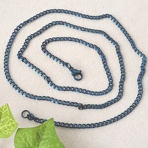24" Blue Stainless Steel Thin Cuban Link Chain Necklace